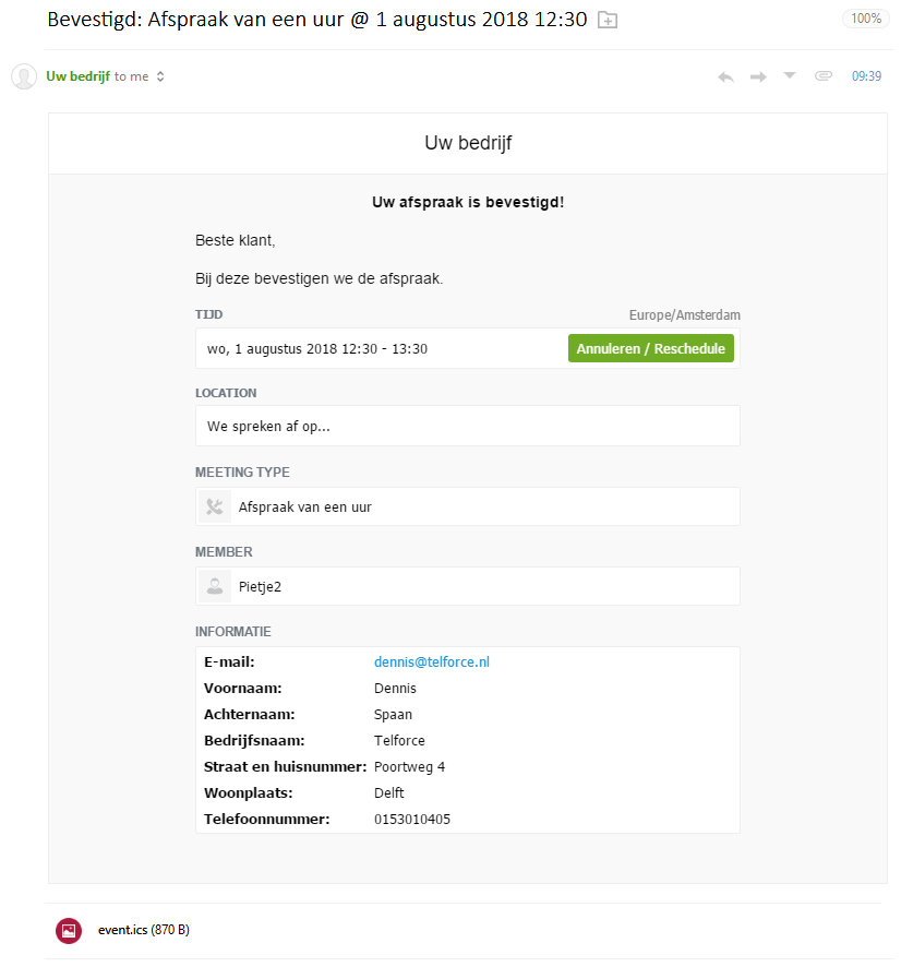 Klantgegevens bij de afspraak invullen